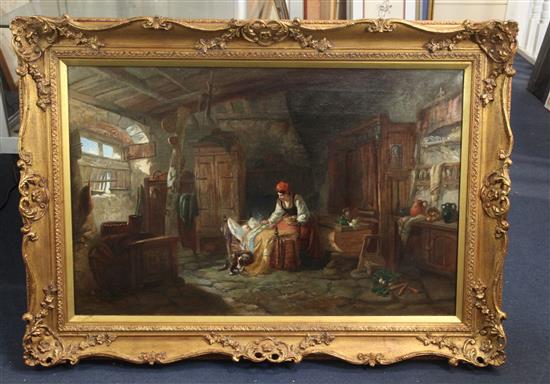 James Vivian De Fleury (1847-1902) Interior, Brittany 21.5 x 33.25in.